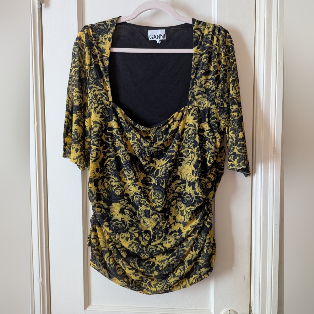 Ganni Ruched Mesh Top - Picture 2 of 5